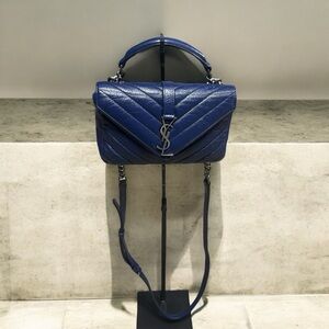 YSL Royal Blue Mini College Chain Bag Leather